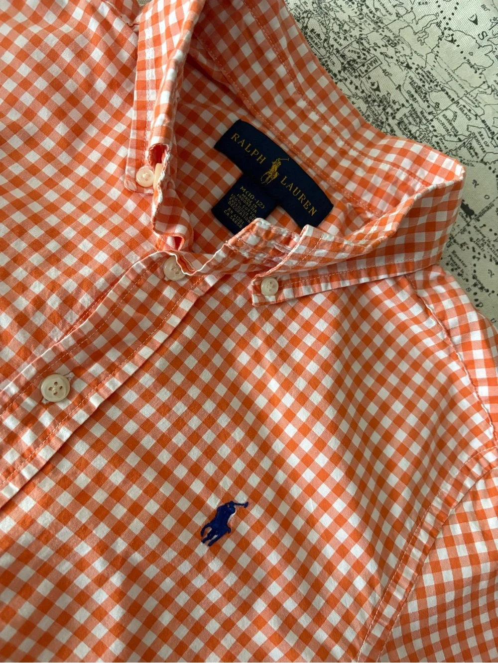 Ralph Lauren Orange and White Gingham Button-Down Shirt